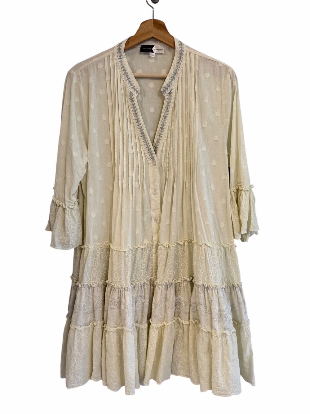 Piper & Scoot Womens Tiered Ruffle Boho Dress Size L Cottage Coastal Resort